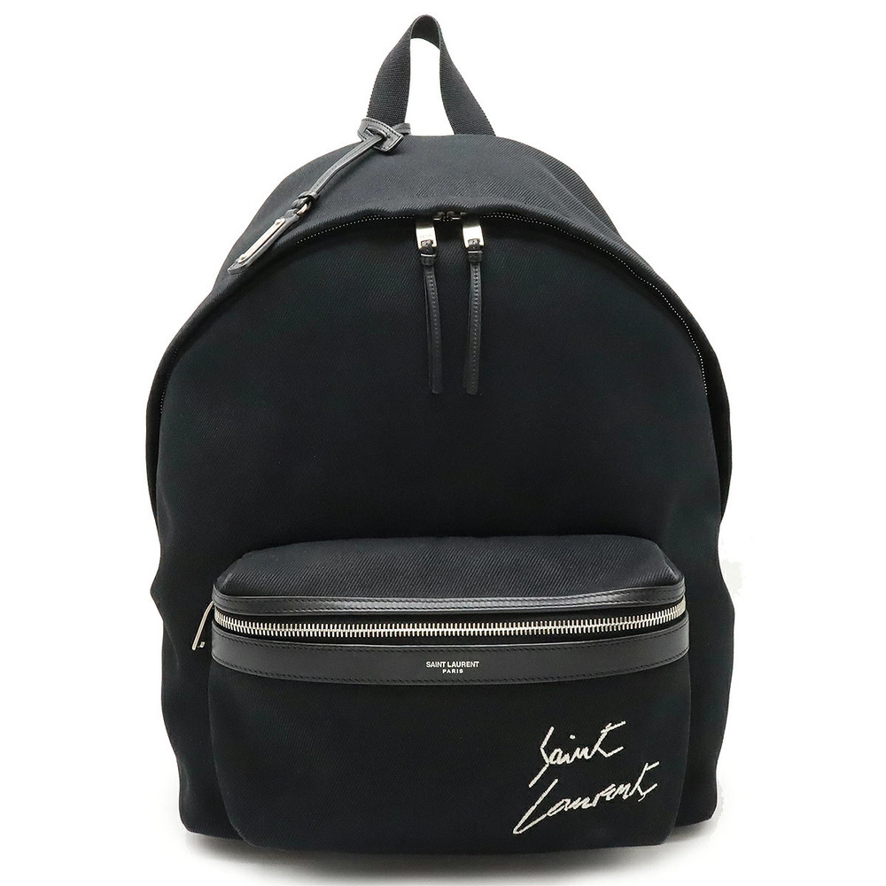 SAINT LAURENT PARIS YSL City Backpack Rucksack Canvas Leather Black
